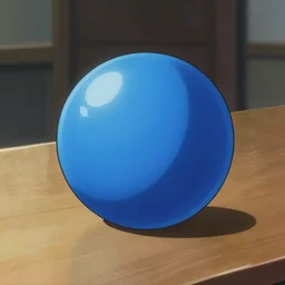 a blue ball on a table, digital illustration by Ash Thorp and Katsuhiro Otomo