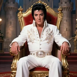 highly detailed, elvis sitting on his throne in his castle, atmospheric lighting, nice composition, art inspired by thomas kinkade, trending on artstation