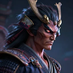 a profile picture of powerful japanese scary thunder samurai, detailed face, face symmetry, fanart artstation global illumination rtx hdr fanart arstation 3 d, character concept portrait by moebius and laurie greasley, unreal engine 5 render, profile picture, 8 k, cinematic color grading