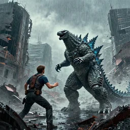 pacific rim robot fight with Godzilla in the wreckage city in the rain,by Tim Hildebrandt,Jane Newland,peter gric,Peter Mohrbacher,aaron horkey,Hugh Ferriss trending on artstation