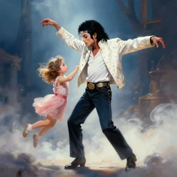 Michal jackson dancing with a little kid in heaven, cinematic, beautiful digital painting, hyper detailed