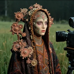 close up of the mandelbrot god, grass meadows backdrop, unorthodox apparel, fractals, ( ( ( antelope canyon ) ) ), still from alien 1 9 7 9 cinematic lighting, 3 5 mm panavision camera