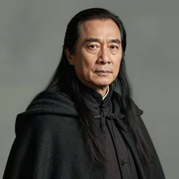 a portrait of lee hsien loong, in a cloak with long hairs, art by James Jean and Wayne Barlowe, high detail, cinematic, cgsociety 8k