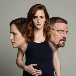 a pregnant walter white with a second emma watson head, two heads, concept art, photography, arstation, hyperrealistic, realism