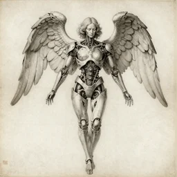 high - definition anatomy of a mechanical angel, leonardo da vinci manuscript, leonardo da vinci sketch, digital art, trending on artstation, masterpiece