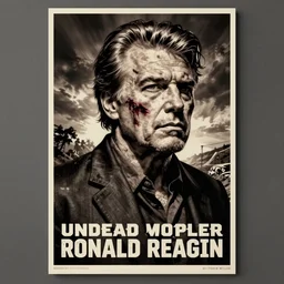 undead ronald reagan zombie, punk rock poster, artwork by frank miller
