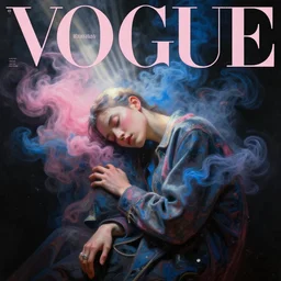 3 d, pink and blue smoke, sun rays, sleepy fashion model, poster art, high detail, intricate oil painting, multiple exposure, black mood, hyperrealism, 3 d, vogue cover style, by tooth wu and wlop and beeple and greg rutkowski