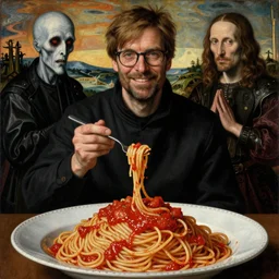 jurgen klopp made of spaghetti and tomato sauce, by giuseppe arcimboldo and ambrosius benson, renaissance, intricate and intense oil paint, a touch of beksinski and hr giger and edward munch, realistic