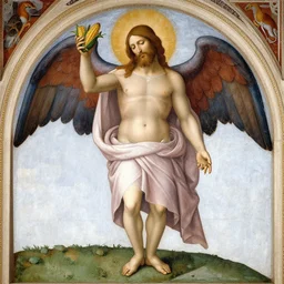 painting by fra angelico of blindfolded!!!!!! jesus christ holding cornucopia!!! 1 4 4 0 early renaissance painting, fresco!