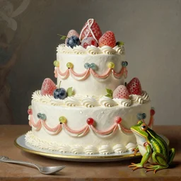 baroque rococo painting 💪🐸 by François Boucher by Greg Hildebrandt high detail fancy cake