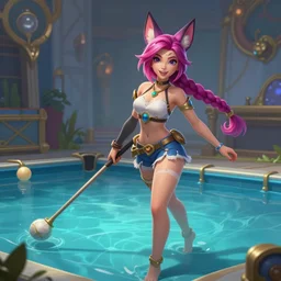 beautiful character sheet of pool party Ahri (wild rift). 3d render, octane render, realistic, highly detailed, trending on artstation