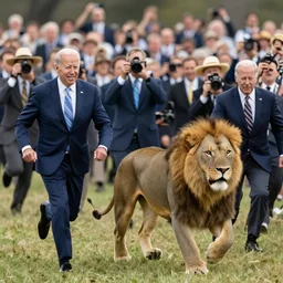 a horde of joe bidens chasing after a lion.