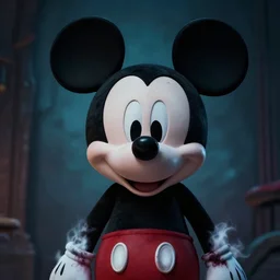 photo of an anthropomorphic creepy scary mickey mouse