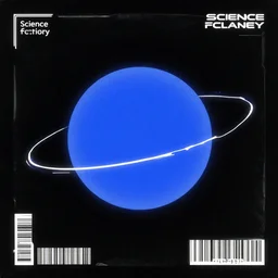 planet science fiction, dark colours, saturated colours, 1:1 artwork, minimalist design, album cover, cold colours, blue, black, white, minimal lines, barcode, Cyberpunk futuristic design
