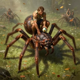 a fantasy sport where rugby players ride giant spiders, falling leaves, d & d, fantasy, intricate, cinematic lighting, highly detailed, digital painting, artstation, concept art, smooth, sharp focus, illustration, art by artgerm and greg rutkowski and alphonse mucha