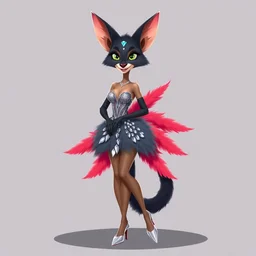 detailed flat 2 d : female marten character : wearing diamonds : wearing showgirl sequins feathers dress : head legs silver shoes : lorax movie : artstation
