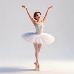 jovial ballet dancer in tutu, detailed 3d character render, full body, standing, isolated on a pure white background, centered, whole figure in frame, sharp focus, studio lighting