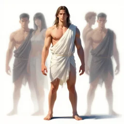 distant full body view, aaron taylor johnson as a sea titan in toga, speedo, long hair, dressed!!!!!!!!!!!!!!! digital painting, concept art, smooth, sharp focus, illustration by artgerm, yoshitaka amano, krenz cushart, shinji aramaki