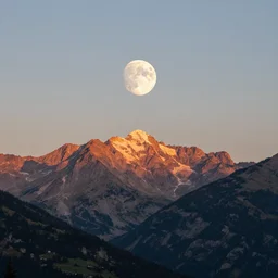 a bloom moon over the alps at sunset in the summer in the style of roy lichtenstein, halftone dots - n 6