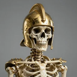 A portrait of a skeleton wearing a golden helmet, by greg rutkowski