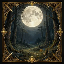 fantasy book cover, full moon, fantasy forest landscape, golden elements, fantasy magic, dark light night, intricate, elegant, sharp focus, illustration, highly detailed, digital painting, concept art, matte, art by WLOP and Artgerm and Greg Rutkowski and Albert Bierstadt, masterpiece