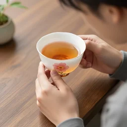 an asexual person drinking tea out of a flower cup
