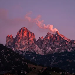 1 9 2 0 s color spirit photography 9 1 1 1 2 1 of alpine red sunrise in the dolomites, smoke from mountains, beautiful, by william hope, beautiful, dreamy, grainy