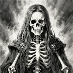 Portrait of a skeleton wizard, manga style, gray