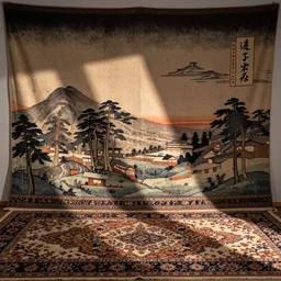 Ukiyo-e style tapestry, Japanese, Persian carpet