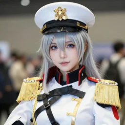 extremely detailed and intricate kancolle cosplayer at a convention, 8 k professional photography, perfect anatomy, military design, beautiful and highly detailed face and eyes 3 5 mm