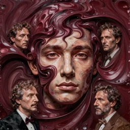 swirled masses of burgundy oil paints building chaotic satin structure face of men, one point perspective, billion details, moebius, bao pham, donato giancola, larry elmore, masterpiece, trending on artstation, featured on pixiv, cinematic composition, beautiful lighting, sharp, details, hyper - detailed, hdr, 4 k, 8 k