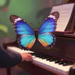 “butterfly playing piano in Pixar style”