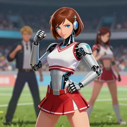 a beautiful picture of a cybernetic cheerleader ready to fight by greg rutkowski and sam kieth trending on artstation