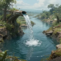 realistic photo of no clean water left due to high water pollution in future, very sharp focus, very hyper realistic, highly detailed, fantasy art station