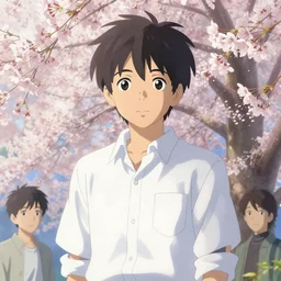 a beautiful charming and dreamlike japanese boy in white shirt, sakura background, character art, art by makoto shinkai, artgerm lau and kyoung hwan kim and and ilya kuvshinov and john singer sargent, hyperdetailed, 8 k realistic, symmetrical, frostbite 3 engine, cryengine, dof, trending on artstation, digital art