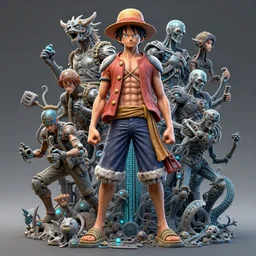 luffy by peter mohrbacher, hajime sorayama, wayne barlowe, boris vallejo, aaron horkey, gaston bussiere, craig mullins, circuitry, code, binary, dmt entity, ambient occlusion, 3 d concept render, scientifically accurate, artstation, intricate, beautiful, look at that detail!