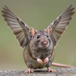 closeup photo, standing rat, spread sparrow wings, wildlife photography