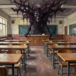 classic oil painting, inside of an empty school cafeteria, as a dnd cover illustration, extremely ominous, concept art, highly detailed, smooth, sharp focus, art by brothers hildebrandt