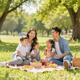happy family on picnic digital art hyperrealistic hyperrealism