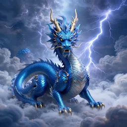 majestic blue dragon surrounded by clouds and lightning, digital painting, mixed media, trending on artstation and deviantart, epic composition, centered, sharp focus, magnum opus, highly detailed, 8 k