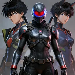 red and blue rim light mask helmet ninja metalgear solidsnake robot pose suit swat heros illustration character design concept the phantom pain cosplay sniper wolf by artist dayer diego and kojima and aramaki shinji by konami, unreal 5, daz, hyperrealistic, corona render, global illumination ray tracing hdr by james jean and katsuhiro otomo and erik jones, inspired by evangeleon anime, smooth face feature, intricate oil painting, high detail illustration, sharp high detail