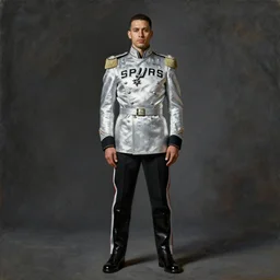 full body portrait of the dictator of the san antonio spurs, 1 8 8 9, in full military garb, silver, black, oil on canvas by william sidney mount, trending on artstation