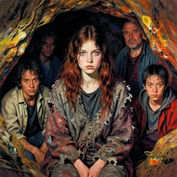 homeless girl portrait, hermit cave, styled hair, torn clothing, richard avedon, martin schoeller, victor ngai, id magazine, epic scene, david cronenberg, kilian eng vibrant colours, dynamic lighting, intricate illustration, detailed, beksinski, dan mumford, artstation, greg rutkowski, sharp focus, photoreal, 8 k