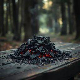5 5 mm photo of a pile of freshly melted iron on a wooden table in a magical forest. dof. bokeh. magical atmosphere. art by greg rutkowski. highly detailed 8 k. intricate. lifelike. soft light. nikon d 8 5 0.