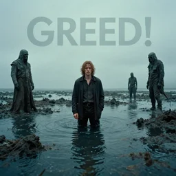 greed!!, water caustics, film still from the movie directed by denis villeneuve and david cronenberg with art direction by bernie wrightson and h. r. giger, wide lens