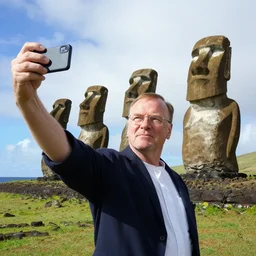 walter white taking a selfie on rapa nui, moai