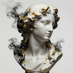 epic concept art. abstract female face silhouette mixing with black and gold liquid fluid and smoke. bust sculpture. highly detailed. masterpiece of renaissance sculpture by michelangelo. concept art, matte painting. evangelion anime