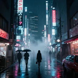 a cyberpunk art tokyo night street, rain and fog by alex grey and junji ito