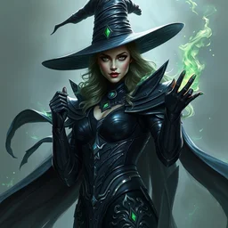 beautiful female wicked witch, margot robbie as the wicked witch of the west, full body character concept, armor, super powers, fantasy, intricate, elegant, highly detailed, digital painting, artstation, concept art, shining, sharp focus, illustration, art by stanley lau
