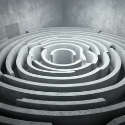 underground labyrinth in liminal space, clean, retrofuturism, unreal engine, concept art